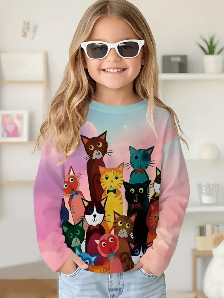 Camiseta de capibala de animales de dibujos animados, camisetas con cuello redondo, camiseta de moda de manga larga, ropa para niños y niñas de 7 a 8 años, ropa para niños