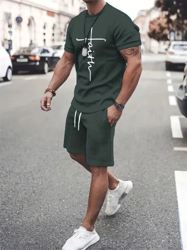 Conjunto Deportivo Hombre 2 Piezas | Camiseta + Pantalón Corto Estampado Playa
