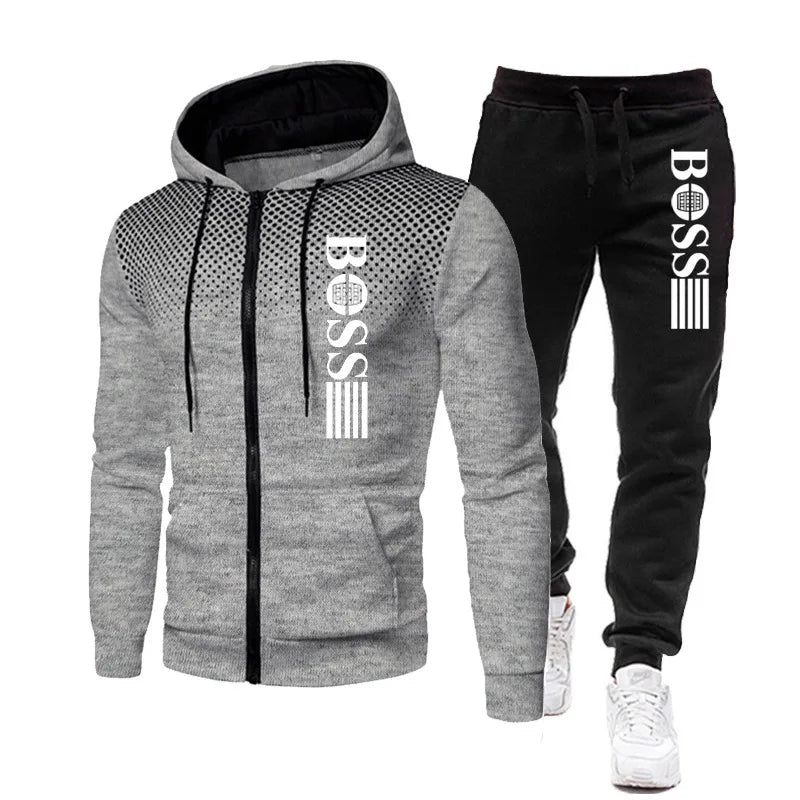 2025 Nueva sudadera con capucha con cremallera para hombre + conjunto de pantalones casuales para moda de otoño e invierno Ropa deportiva cálida y conjunto de dos piezas
