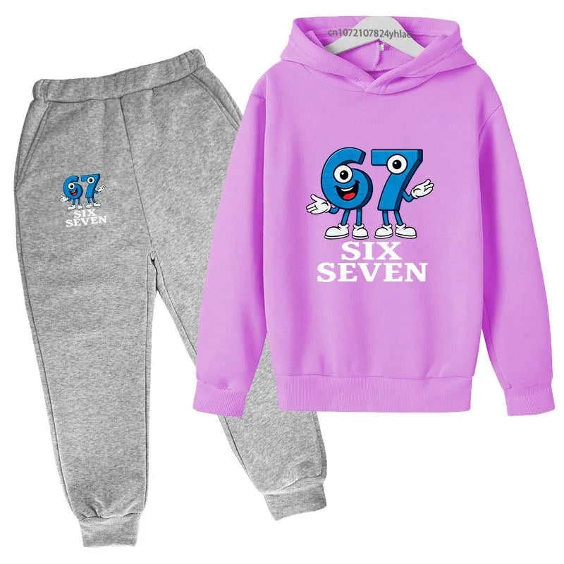 Seis siete números divertidos estampado de dibujos animados niños primavera otoño Casual 2 uds Sudadera con capucha + Pantalones para correr chándales 2-13 años ropa para niños y niñas