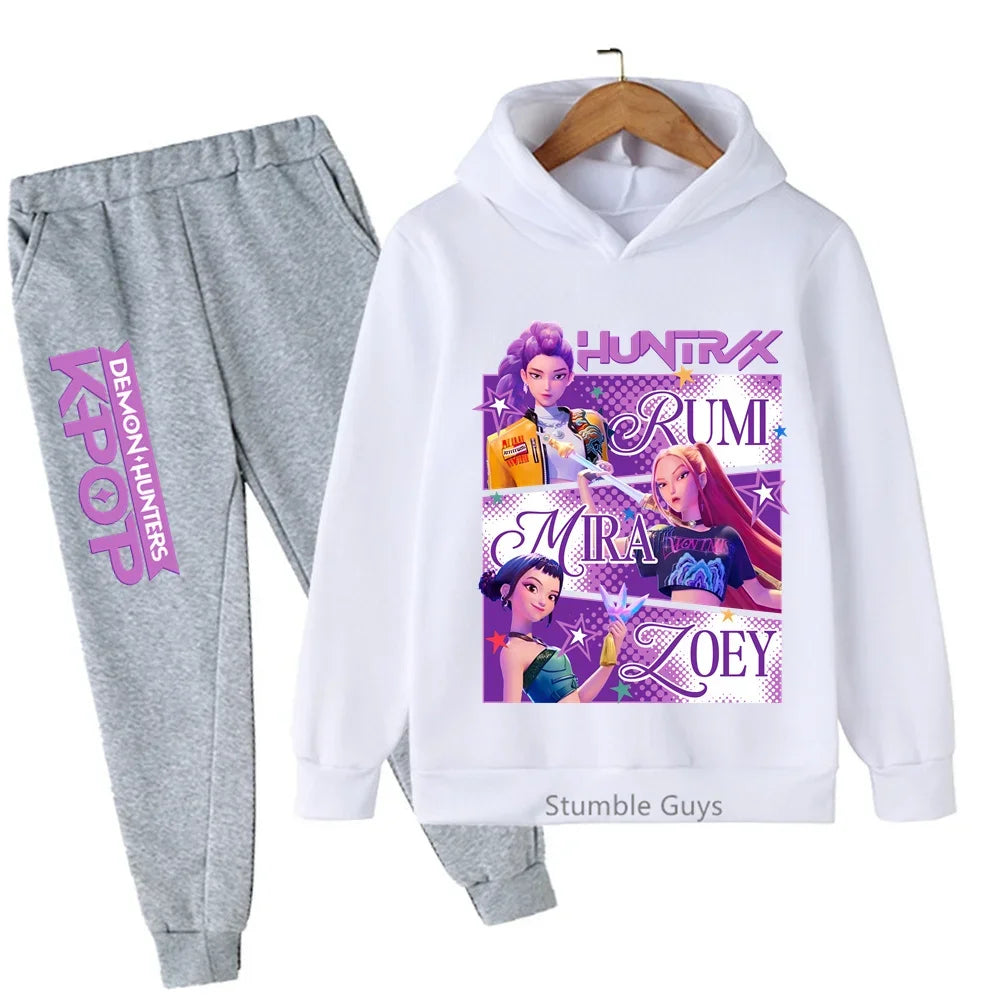 Conjunto de sudadera con capucha Kpop Demon Hunters de 3 a 14 años, ropa deportiva para niños y niñas, ropa diaria de otoño para niños