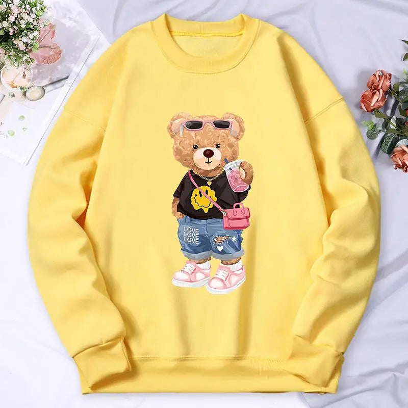 Sudadera con capucha con estampado de Bear Sister para mujer, ropa de lana cálida, informal, Hip Hop, jerséis sueltos, Top de otoño