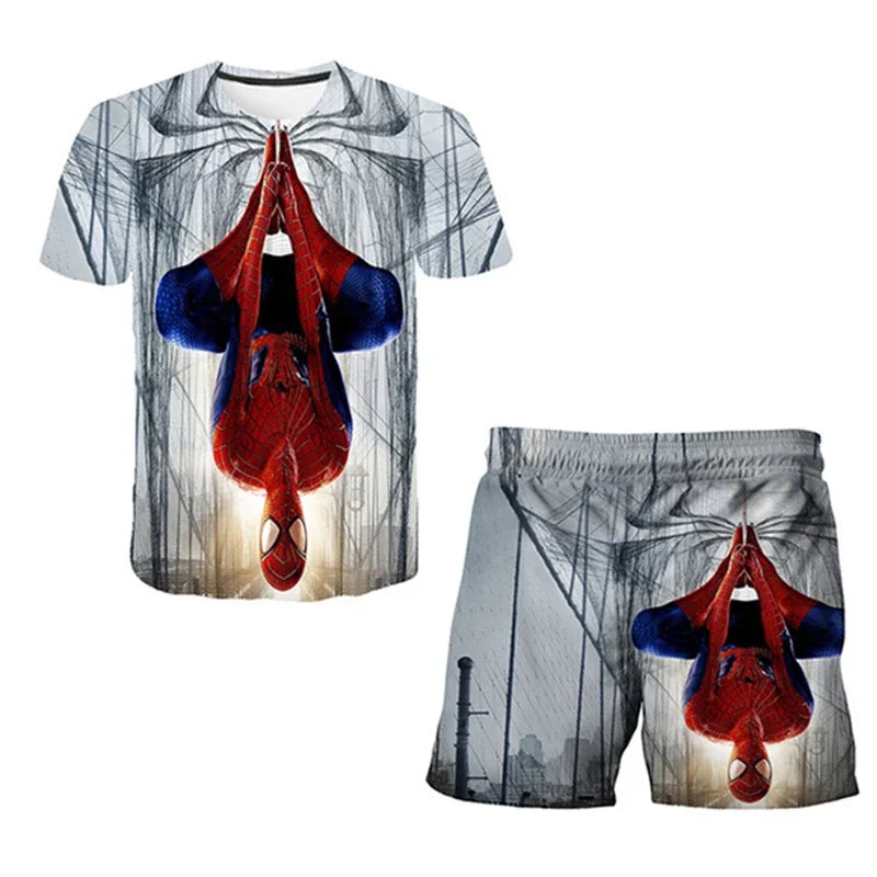 Conjunto de 2 piezas de camiseta y pantalones cortos transpirables para niños, diseño de Spider-Man, Marvel, Hulk, Iron Man, Spiderman