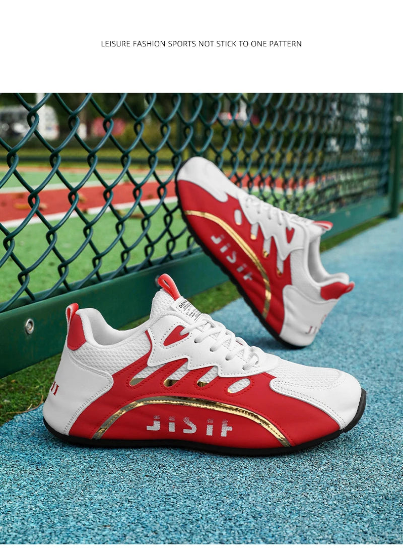 Zapatillas de deporte de malla transpirable rojas y blancas para hombre, zapatos para correr informales a la moda, zapatillas deportivas ligeras antideslizantes para uso diario