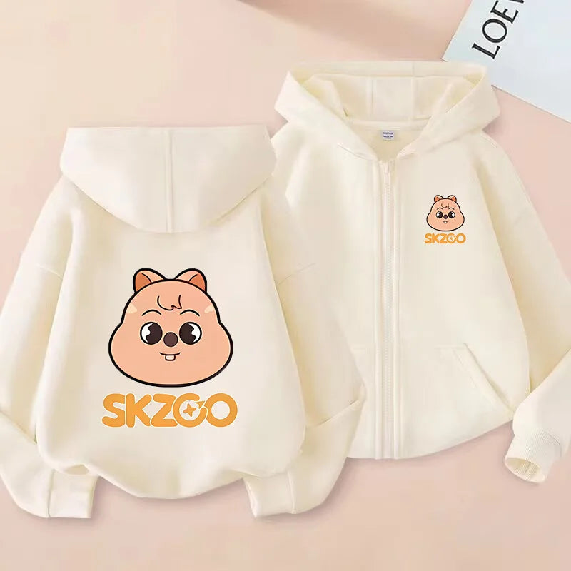 Skzoo-ropa fina de manga larga con cremallera para niñas, chaqueta con capucha de Anime, otoño y primavera, estampado de dibujos animados, ropa de calle con cremallera y bolsillo