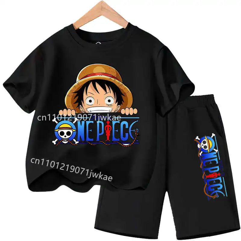 Conjunto de Ropa de Verano para Niños, Camiseta de Manga Corta con Estampado de Anime para Niños y Niñas, Pantalones Cortos, 2 Piezas, Traje de una Pieza para Niños, Chopper Luffy
