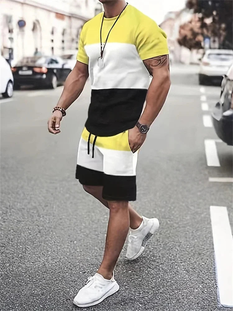 Conjunto Deportivo 3D Retro Hombre Talla Grande | Camiseta + Pantalón Corto Playa