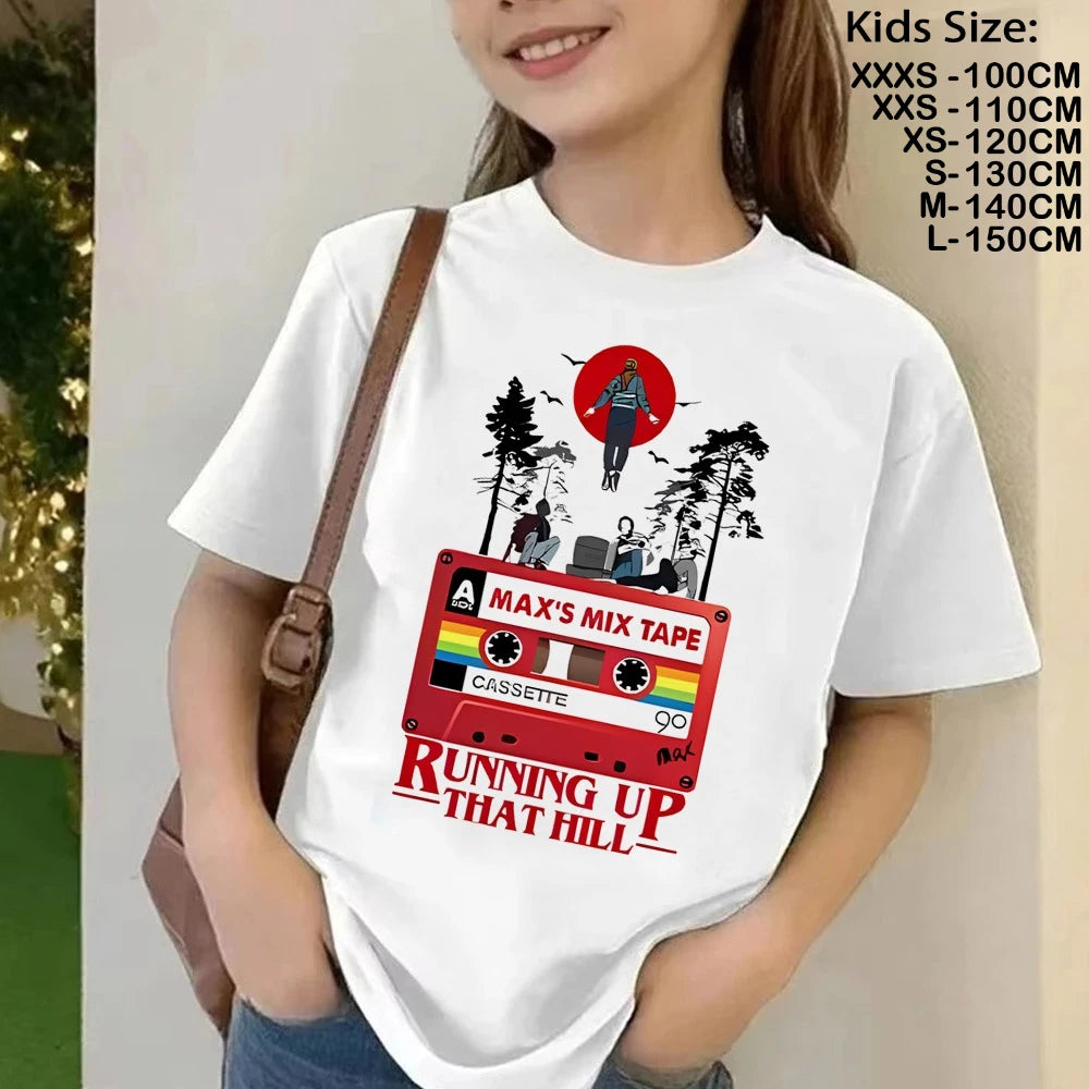 Camiseta Running Up That Hill para niños, camiseta de manga corta The Demogorgon para niños, camisetas informales holgadas con estampado con dibujo para niñas y niños