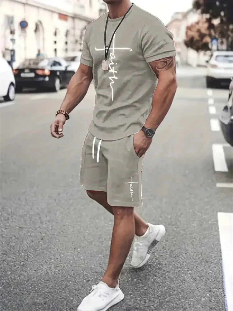 Conjunto Deportivo Hombre 2 Piezas | Camiseta + Pantalón Corto Estampado Playa