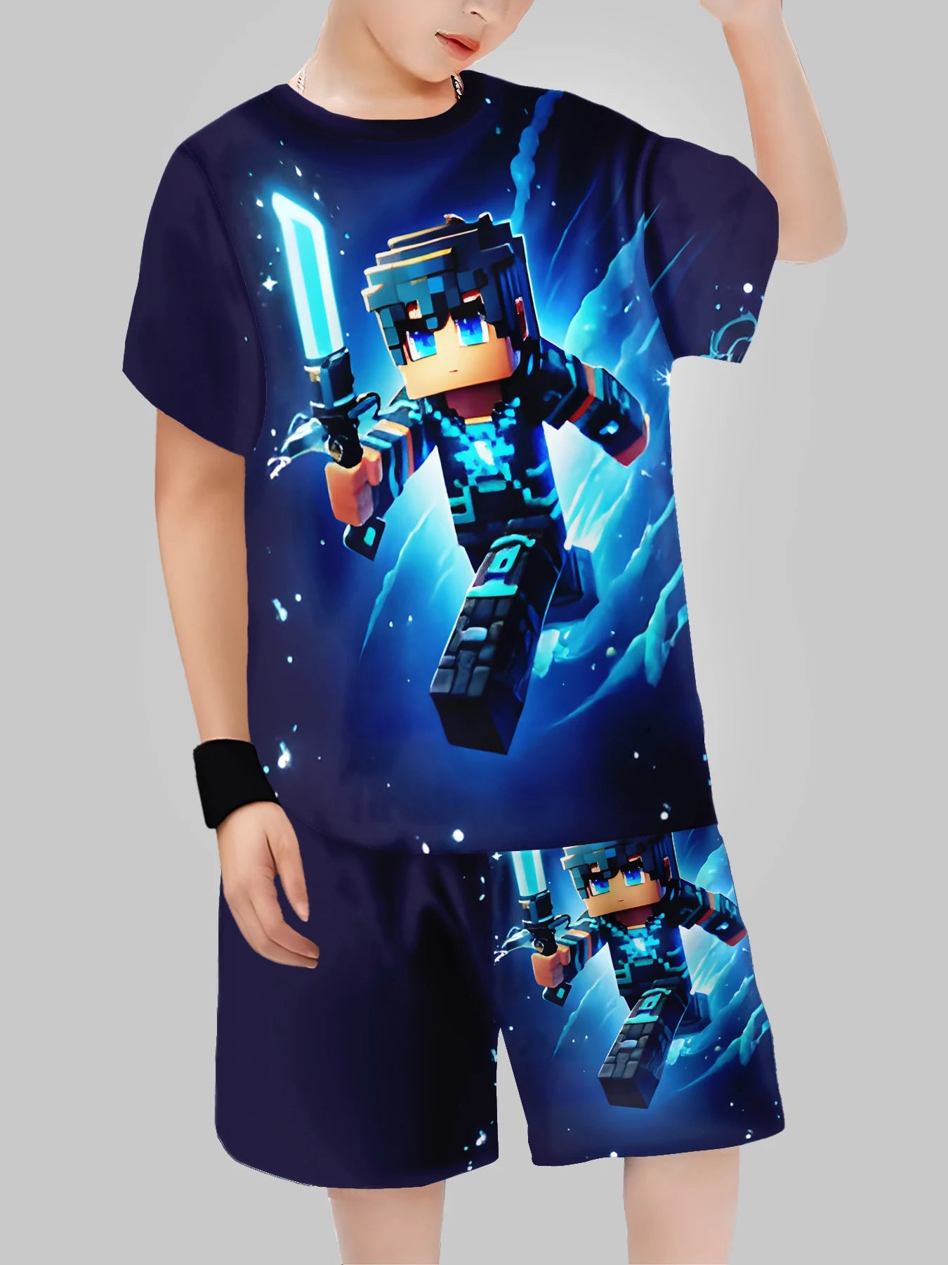 Nuevo bloque hombre Impresión Digital ropa transfronteriza para niños pantalón corto Casual Camiseta de manga ropa para niños