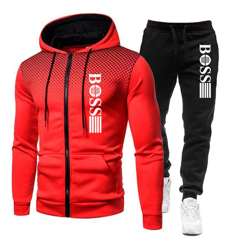 2025 Nueva sudadera con capucha con cremallera para hombre + conjunto de pantalones casuales para moda de otoño e invierno Ropa deportiva cálida y conjunto de dos piezas