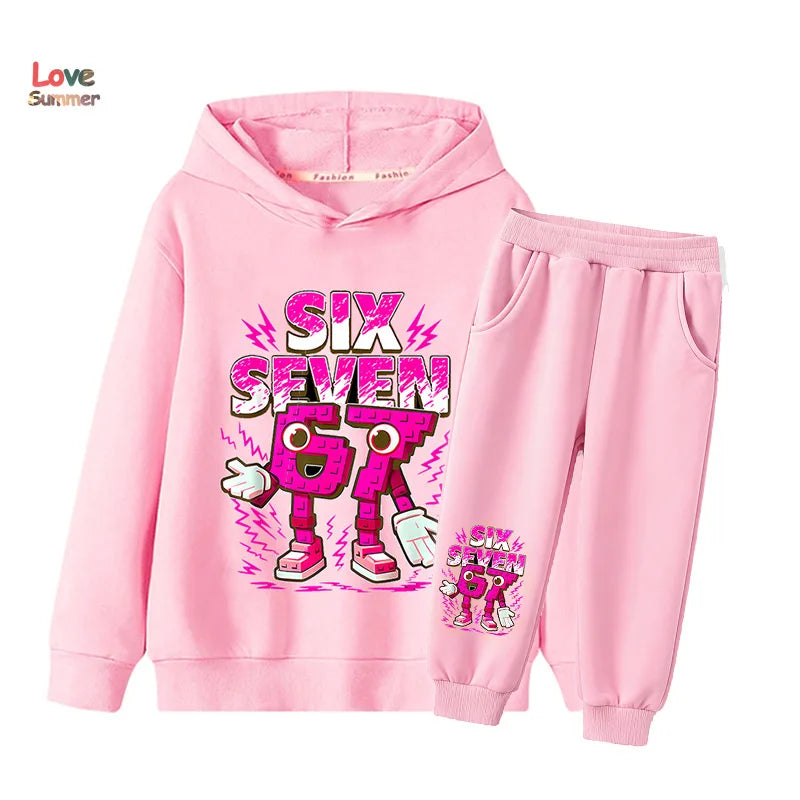 67 Six Seven sudadera con capucha pantalón 2 uds niños niñas italiano Brainrot chico niña sudadera 2 uds traje con capucha bebé chándal Casual