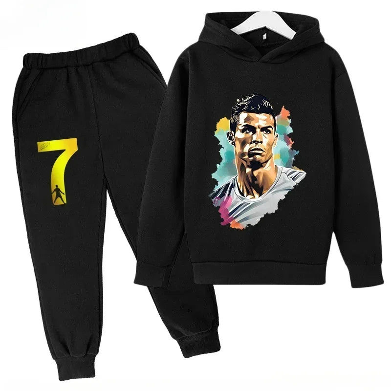 Chándal de Secado Rápido CR7 para Niños de 7 a 13 Años, Ronaldo 7 #   Conjunto Deportivo Estampado, Ropa Deportiva Transpirable, Ropa Infantil de Boutique