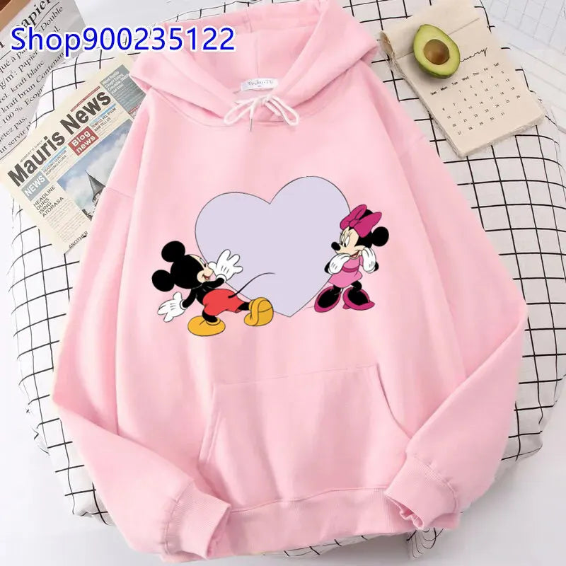 Sudadera con Capucha Estilo Harajuku para Mujer, Ropa Oversize con Estampado de Mickey y Minnie, Sudadera Hip Hop, Sudadera con Capucha con Corazón de San Valentín, Regalos