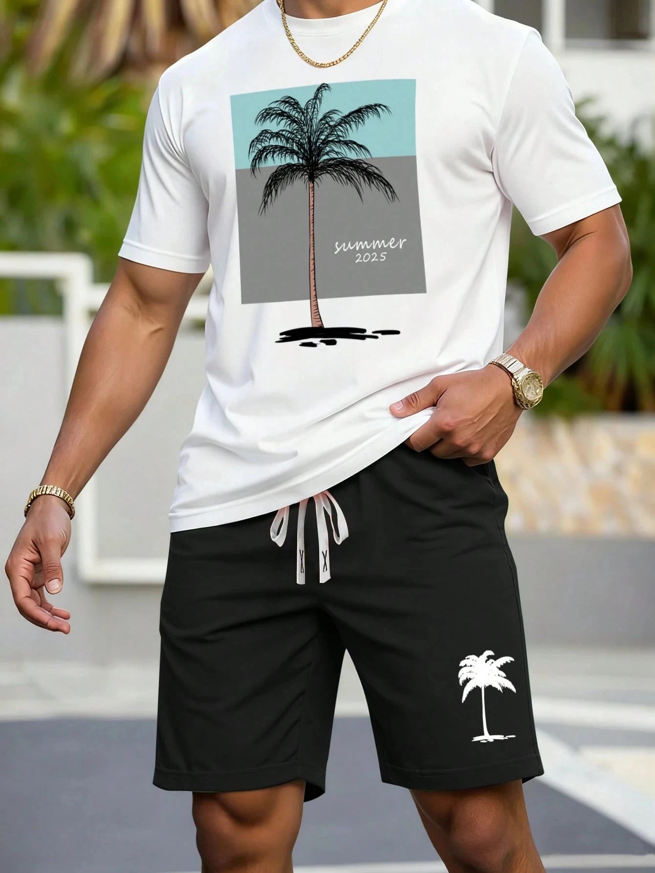 Conjunto Hawaiano Palmeras Hombre | Camiseta + Pantalón Corto Playa 2026