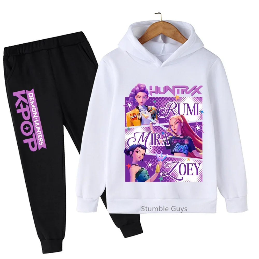 Conjunto de sudadera con capucha Kpop Demon Hunters de 3 a 14 años, ropa deportiva para niños y niñas, ropa diaria de otoño para niños