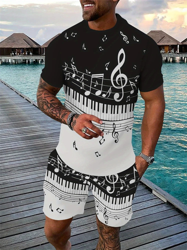 Traje deportivo informal para hombre con estampado divertido, camiseta de manga corta y pantalones cortos con cuello redondo, conjunto de dos piezas, conjunto de moda urbana para exteriores