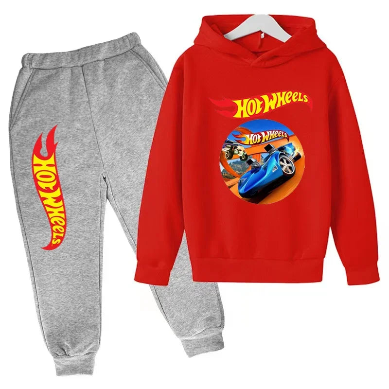 Ropa para niños Hot Wheels juego de coches Abrigo con capucha estampado 3-12 años niños niñas niño Top + Pantalones sudadera de moda ropa deportiva Casual