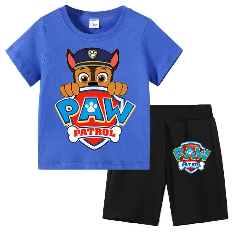 Conjunto de Patrulla Canina para niños, camiseta de manga corta, Top + pantalones cortos, trajes de 2 piezas, traje de dibujos animados para niños de 3 a 8 años, ropa para niños para verano
