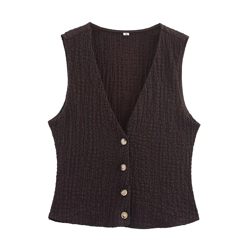 Willshela, conjunto de 2 piezas a la moda para mujer, camisetas sin mangas lisas con una botonadura y pantalones Vintage de cintura alta elástica, traje de pantalones elegantes para mujer