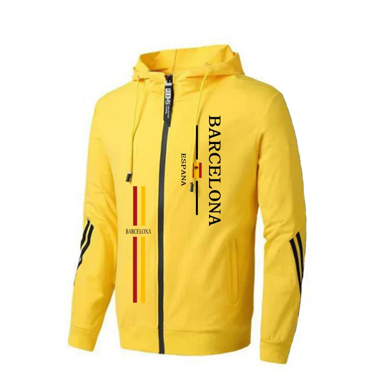 Otoño Invierno trajes deportivos masculinos Barcelona estampado chándal para hombres cremallera Sudadera con capucha y pantalones jogger urbano Casual moda ropa deportiva