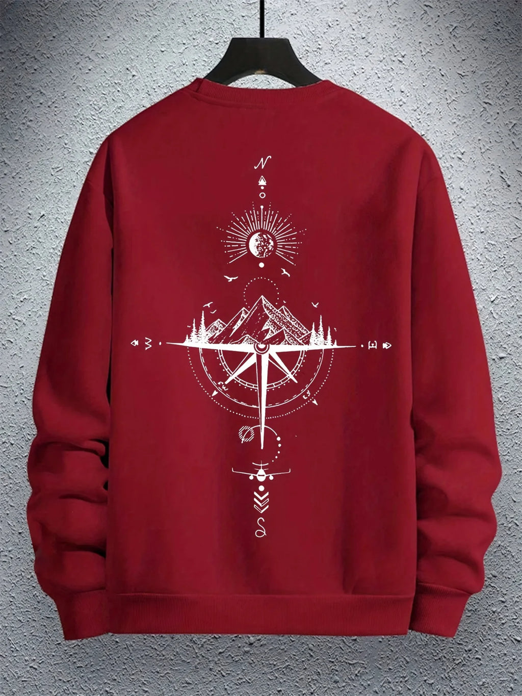 Sudadera holgada informal de otoño e invierno para hombre, sudadera clásica de manga larga con estampado geométrico de montaña y color beige a la moda