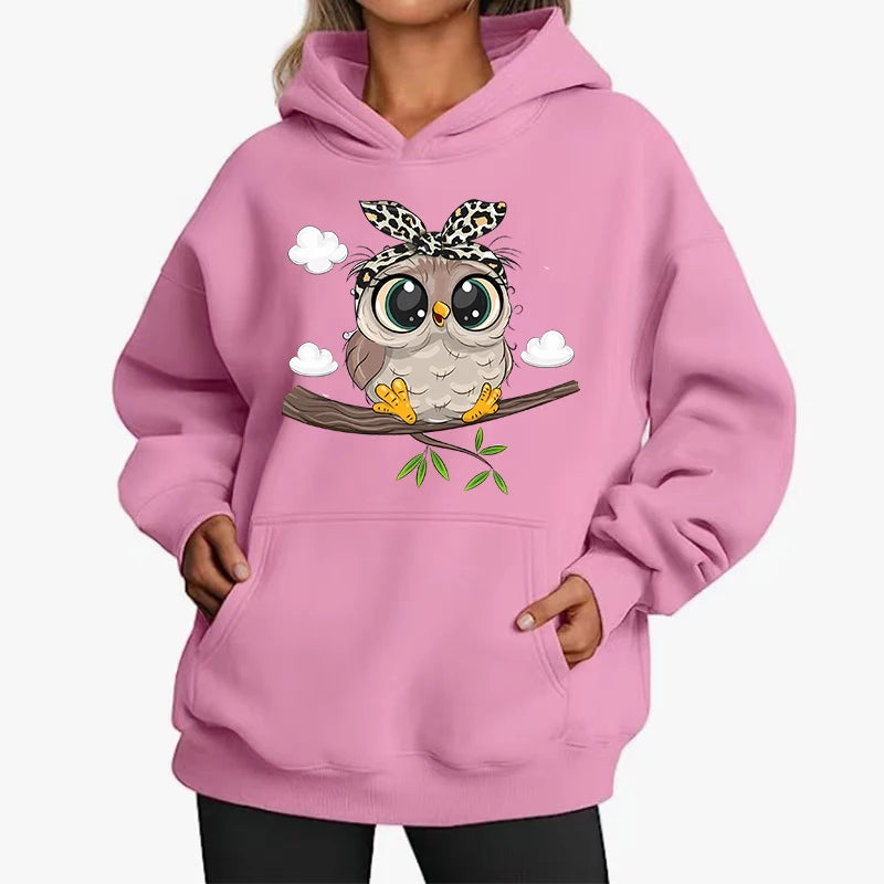 2025New lindo diseño de búho mujeres sudaderas con capucha estilo americano Casual con capucha otoño Hip Hop Sudadera con capucha Casual ropa de lana sudadera femenina
