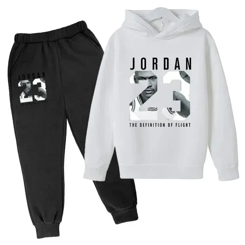 Conjunto de 2 Piezas de Sudadera con Capucha y Pantalones con Estampado Número 23 para Niños, Ropa de Otoño Invierno, Ropa Cálida Informal para Niñas y Niños, Sudaderas Deportivas de Moda