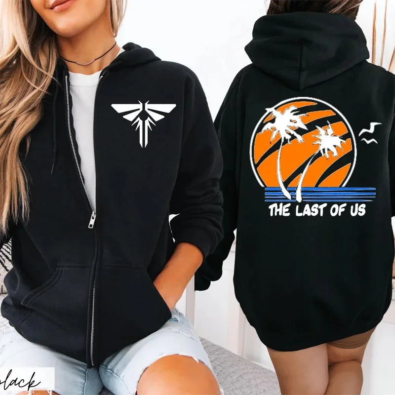 Sudadera con capucha con cremallera para pareja con estampado Last of Us, fibra de acetato, cuello redondo, manga larga, mezcla de algodón, sudadera con capucha Unisex