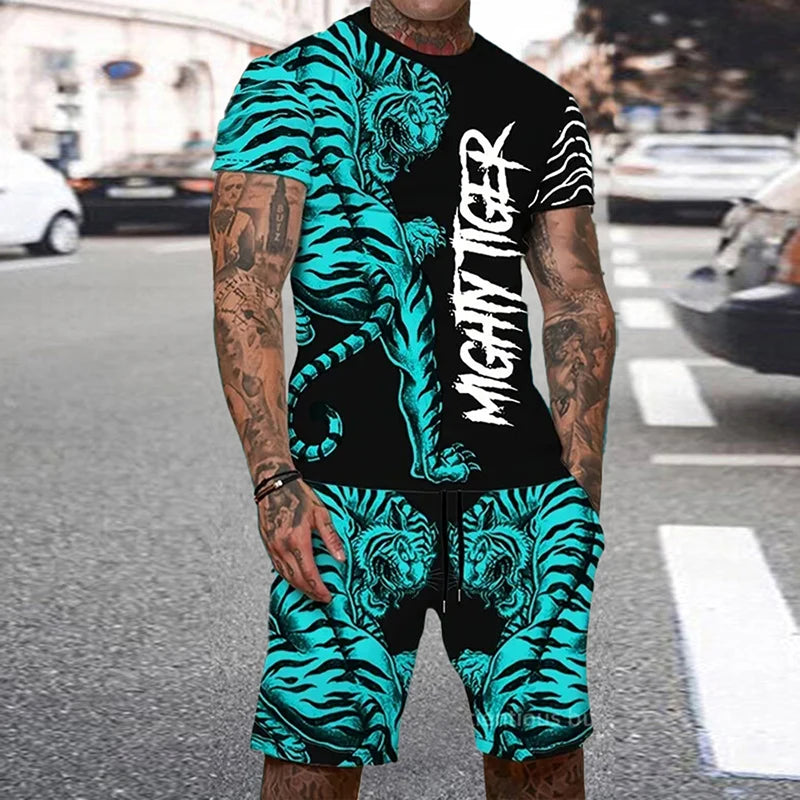 Conjunto Verano Hombre - Camiseta y Pantalón Corto Estampado Tigre 3D