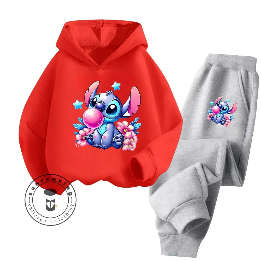 Conjunto de sudadera de manga larga con estampado de Stitch Simple para niño y niña, ropa informal, gráficos divertidos, estilo diario, primavera y otoño, barato y Popular