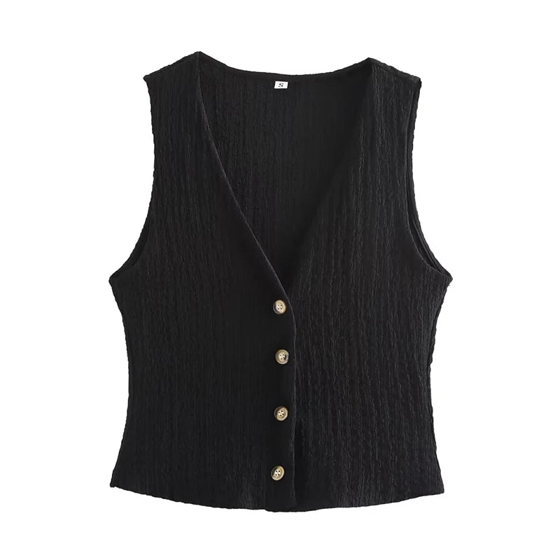 Willshela, conjunto de 2 piezas a la moda para mujer, camisetas sin mangas lisas con una botonadura y pantalones Vintage de cintura alta elástica, traje de pantalones elegantes para mujer