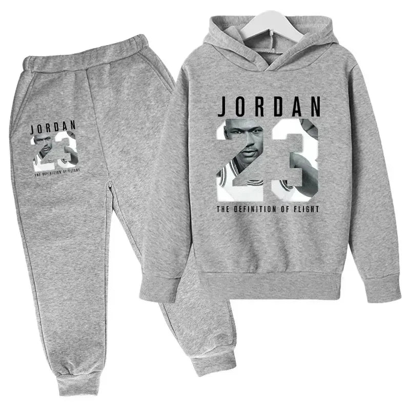 Conjunto de 2 Piezas de Sudadera con Capucha y Pantalones con Estampado Número 23 para Niños, Ropa de Otoño Invierno, Ropa Cálida Informal para Niñas y Niños, Sudaderas Deportivas de Moda