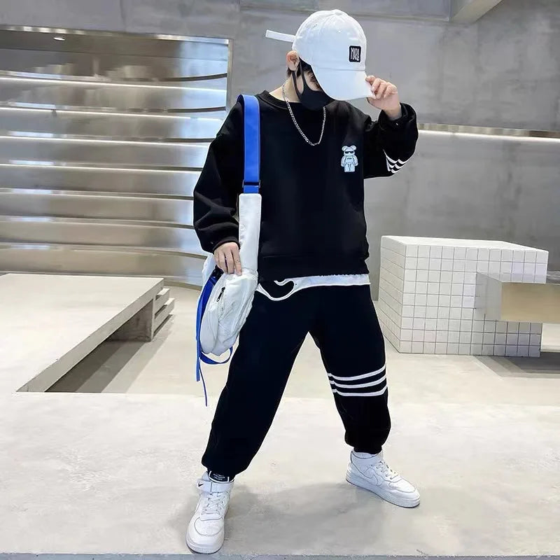 Conjunto de ropa de otoño para niños, sudaderas y pantalones a rayas, traje de 2 uds., jersey para chicas adolescentes, trajes superiores e inferiores, chándales