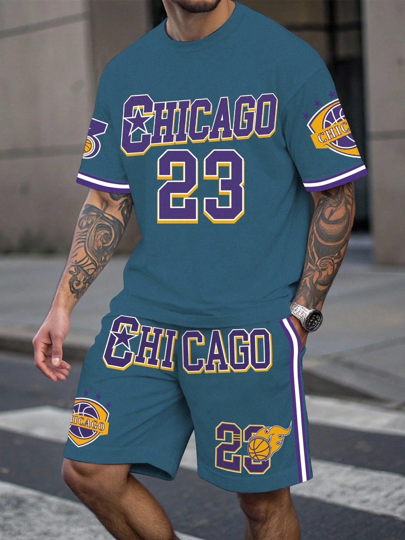 Conjunto de pantalones cortos deportivos de manga corta para hombre, ropa deportiva de baloncesto transpirable de talla grande, camiseta con estampado de letras, pantalones cortos, conjunto de 2 piezas