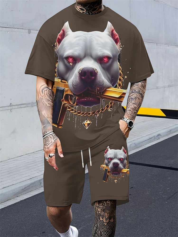 Nuevo traje corto de manga corta con cuello redondo para hombre, moderno y sencillo para actividades al aire libre y uso diario, conjunto de dos piezas