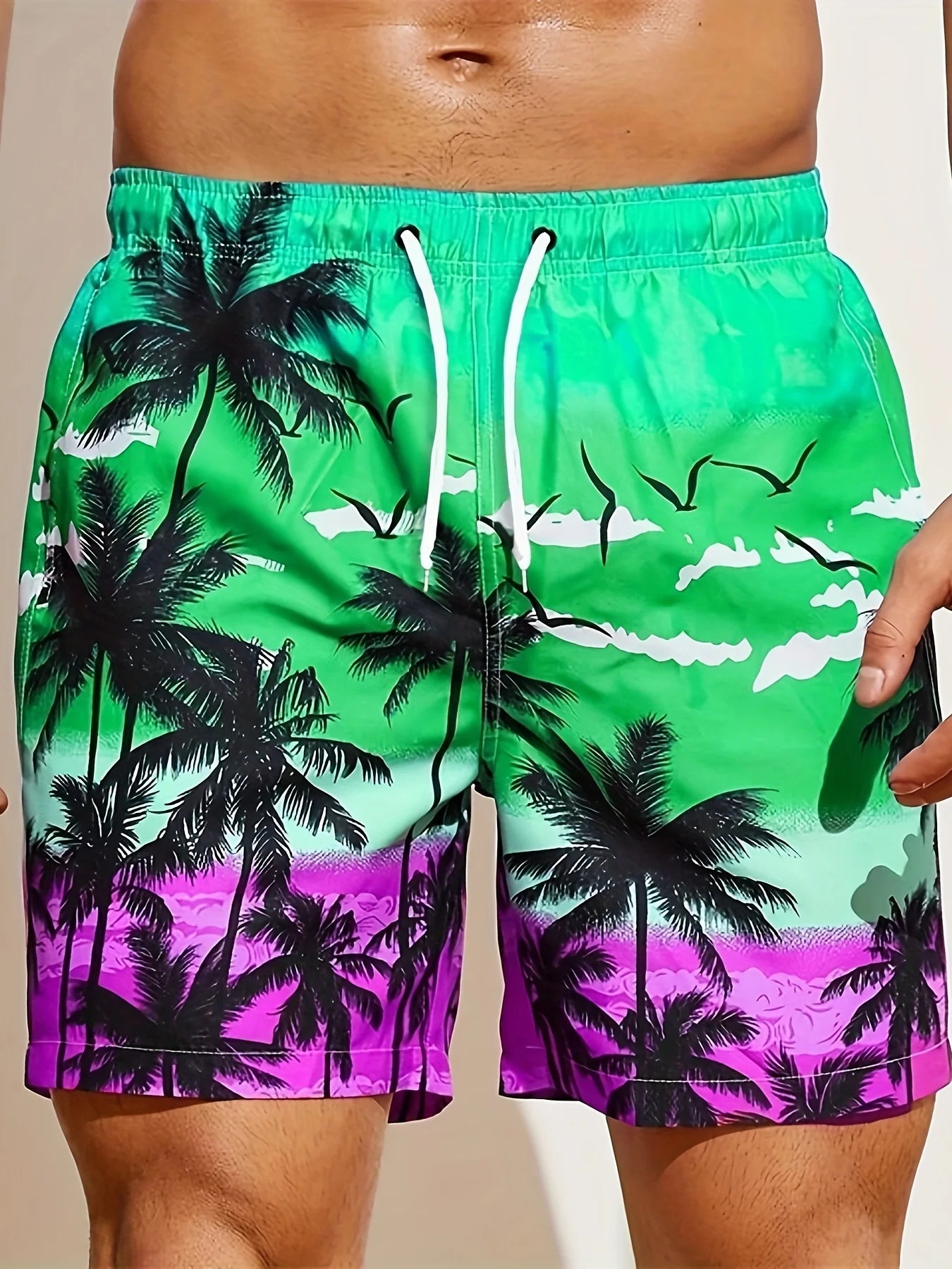 Pantalón Corto 3D Árbol de Coco Hombre | Bañador Playa Suelto Secado Rápido