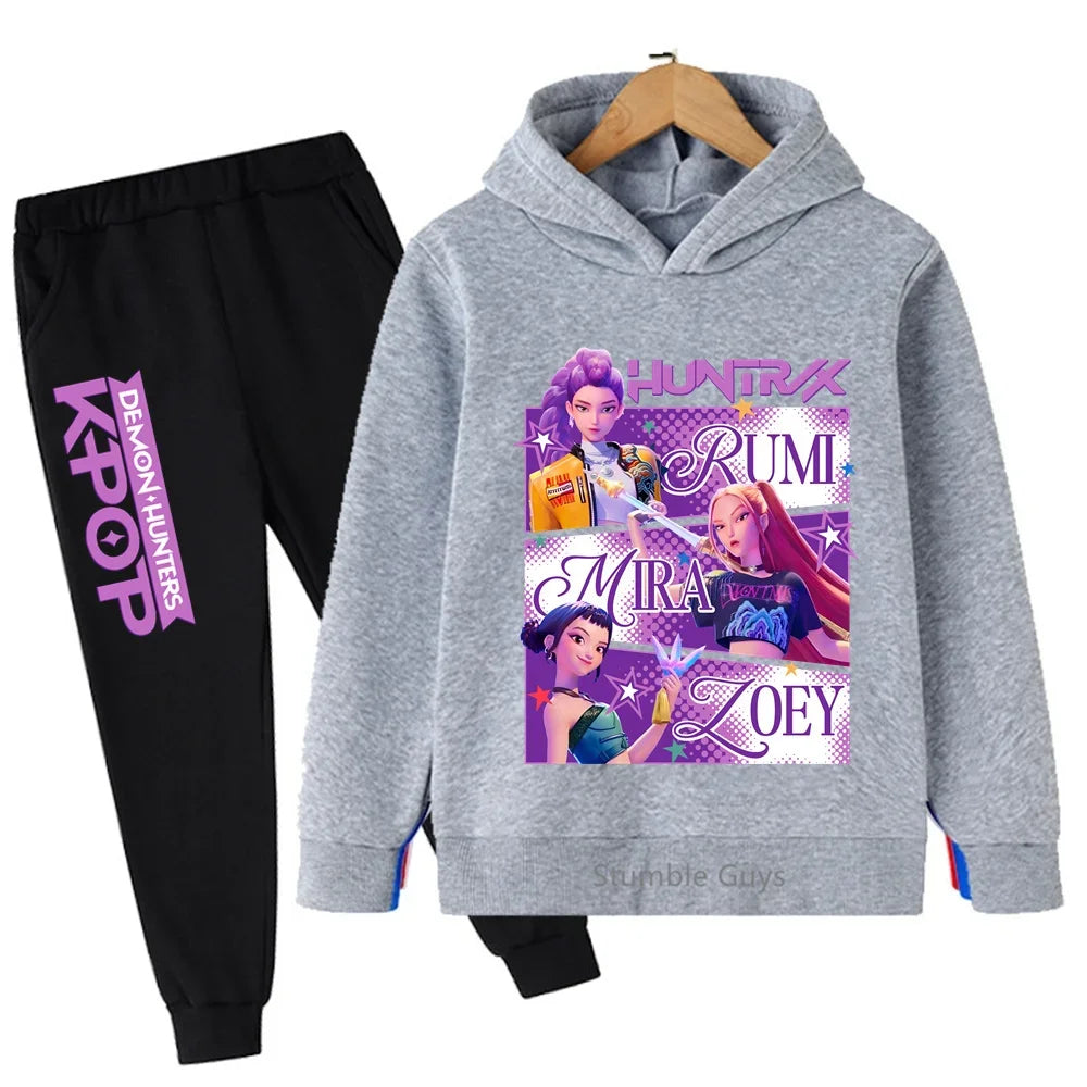 Conjunto de sudadera con capucha Kpop Demon Hunters de 3 a 14 años, ropa deportiva para niños y niñas, ropa diaria de otoño para niños