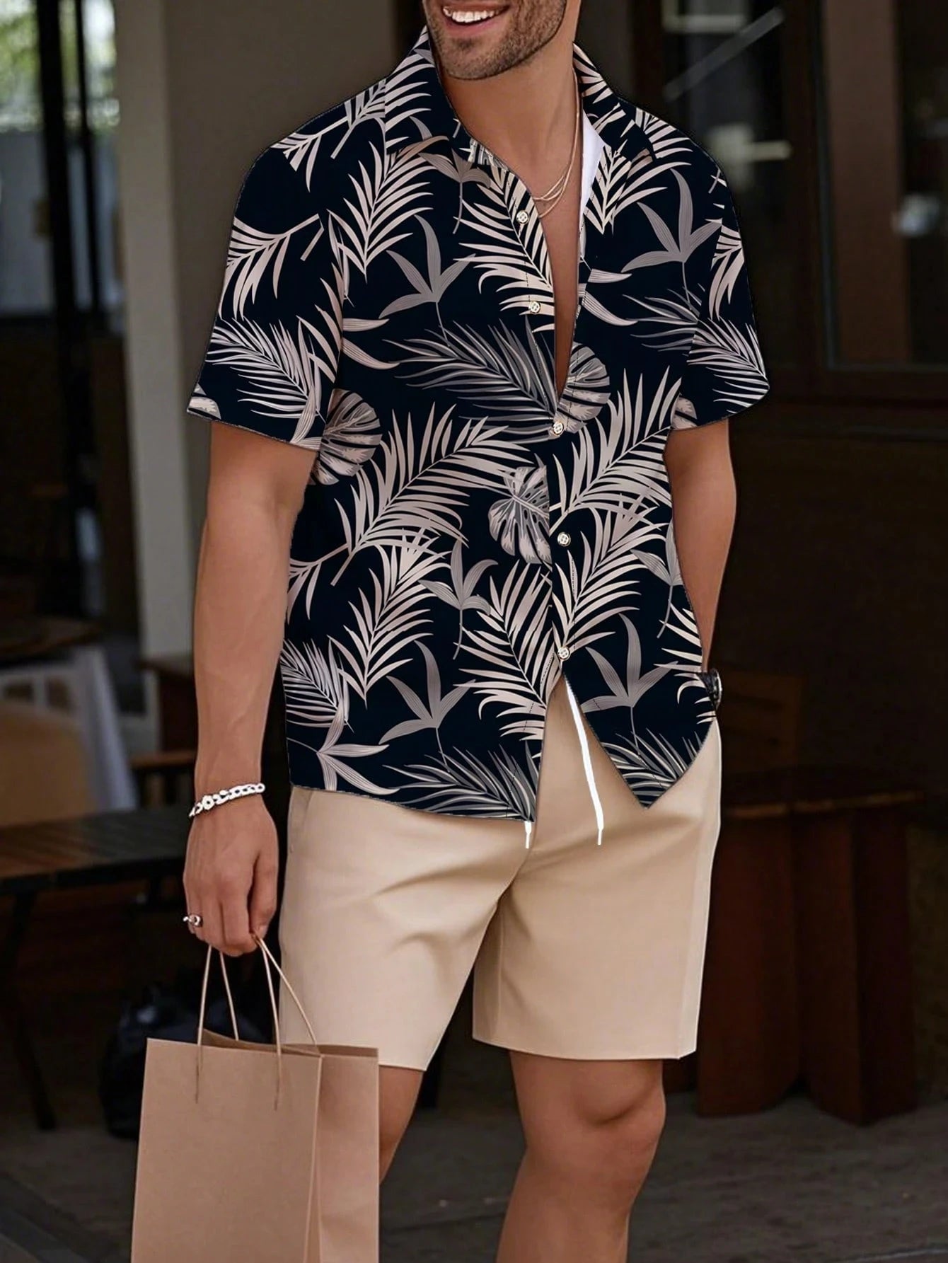 Conjunto Hawaiano 3D Plantas Tropicales Hombre | Camisa + Pantalón Corto