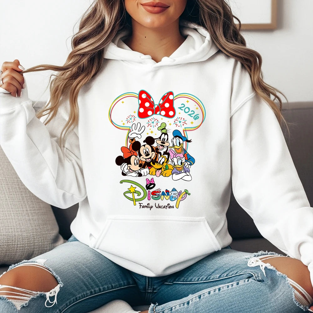Sudadera con capucha de personajes clásicos para vacaciones familiares de Disney 2026 con forro polar, jersey cálido de invierno para mujer, ropa acogedora de otoño, ropa informal