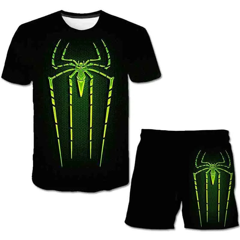 Conjunto de 2 piezas de camiseta y pantalones cortos transpirables para niños, diseño de Spider-Man, Marvel, Hulk, Iron Man, Spiderman