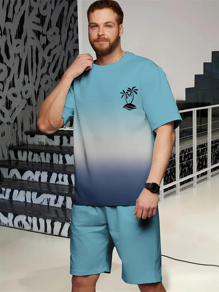 Nuevo traje transpirable de manga corta para deportes al aire libre de verano para hombre, diseño de patrón de letras, conjunto de dos piezas de estilo callejero a la moda de ocio