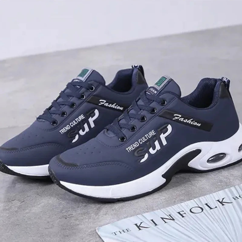 Zapatillas para correr antideslizantes y antiolores con superficie de cuero e zapatos impermeables para Hombre con aumento de altura interior
