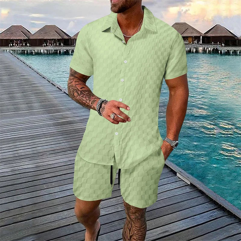 Conjunto Hombre Color Liso | Camisa + Pantalón Corto Verano 6 Colores