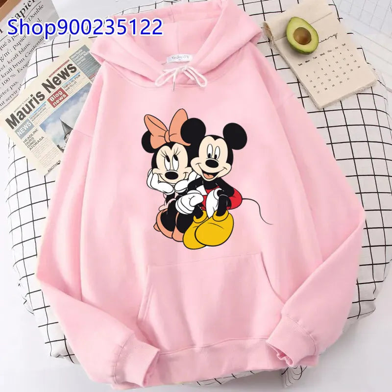 Sudadera con Capucha Estilo Harajuku para Mujer, Ropa Oversize con Estampado de Mickey y Minnie, Sudadera Hip Hop, Sudadera con Capucha con Corazón de San Valentín, Regalos
