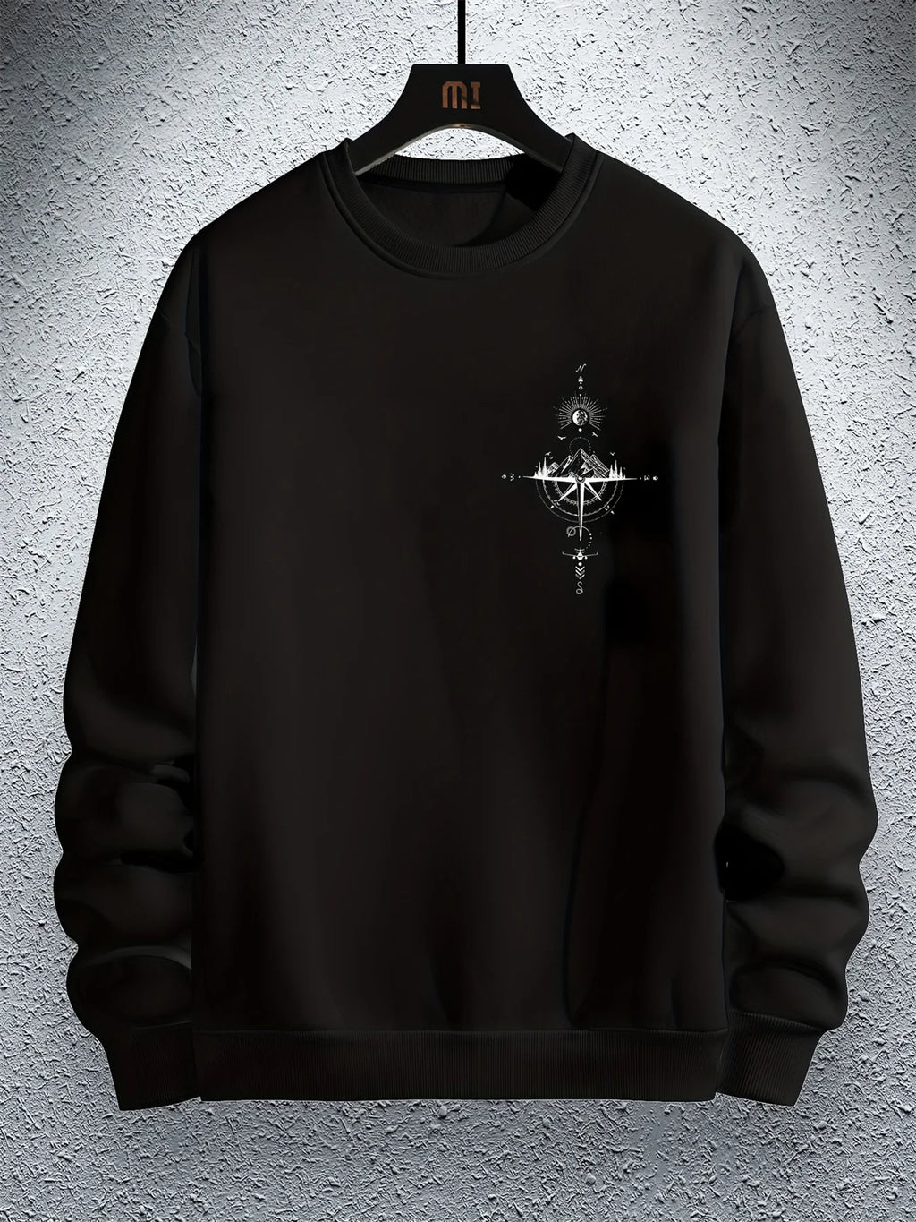 Sudadera holgada informal de otoño e invierno para hombre, sudadera clásica de manga larga con estampado geométrico de montaña y color beige a la moda