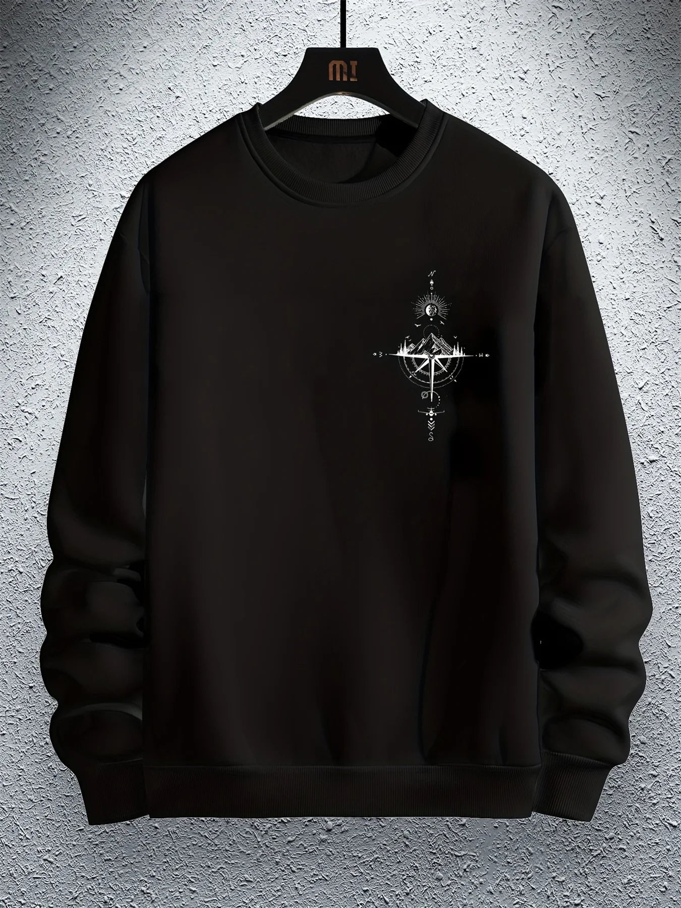 Sudadera holgada informal de otoño e invierno para hombre, sudadera clásica de manga larga con estampado geométrico de montaña y color beige a la moda