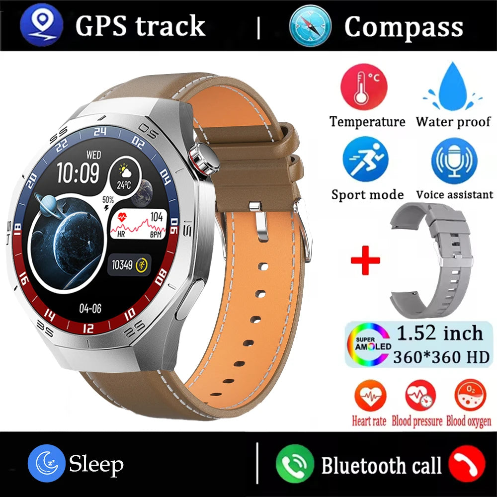 2025New para Android e ios reloj inteligente hombres pantalla AMOLED GPS trayectoria de movimiento ritmo cardíaco llamadas Bluetooth SmartWatch impermeable