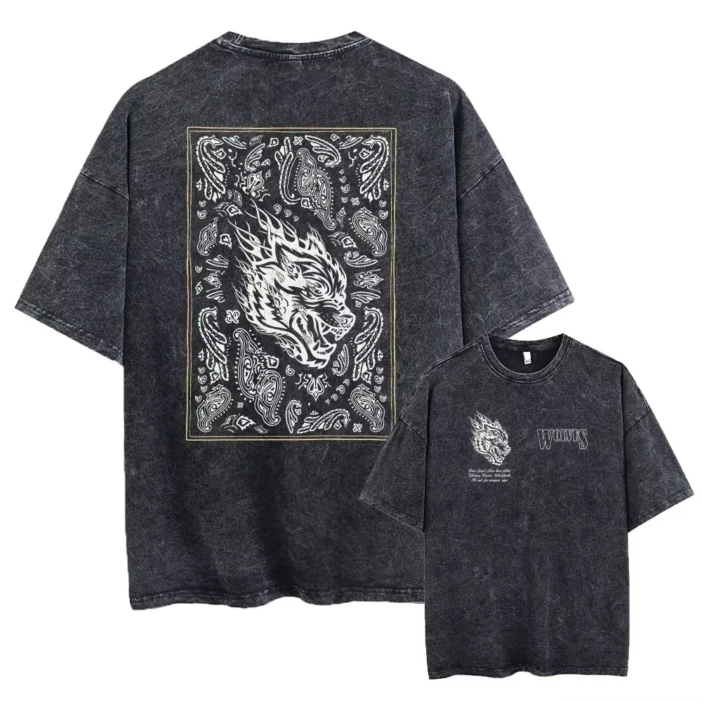 2025 Darc Wolves Sport Vintage camisetas lavadas gimnasio culturismo ropa Unisex verano Fitness TEE entrenamiento deporte camisetas