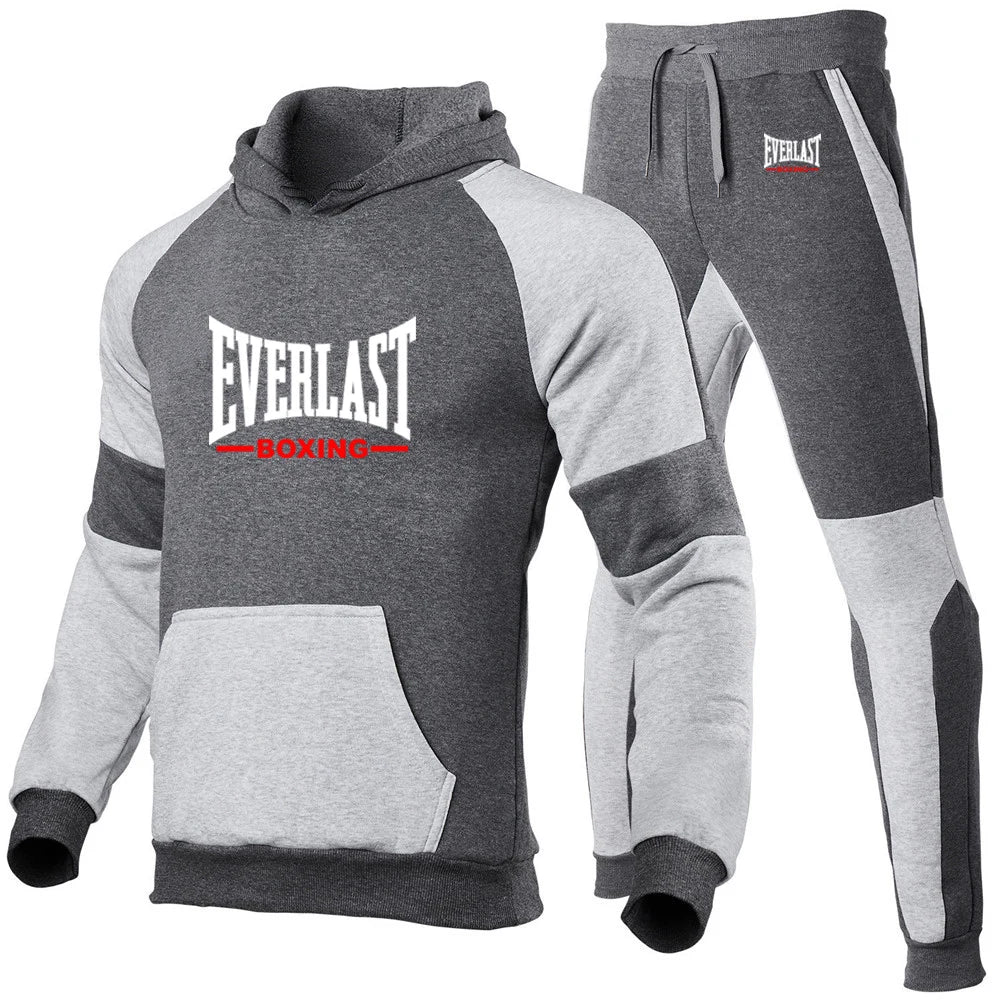 Everlast 2025 primavera otoño hombres nuevas sudaderas con capucha de alta calidad sudaderas de algodón Tops + pantalones de chándal deportes correr conjuntos de dos piezas